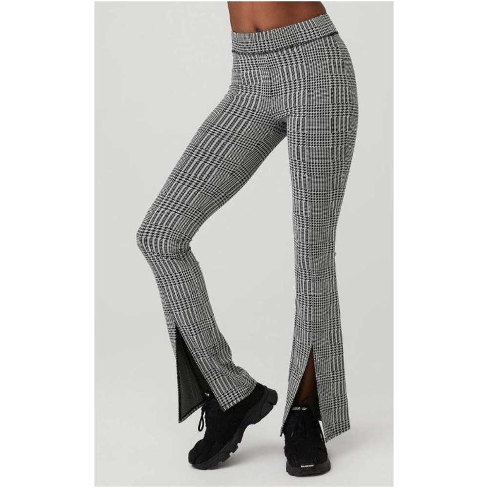 Alo Jacquard High-Waist Glenplaid Flutter Legging Titanium Black XXS